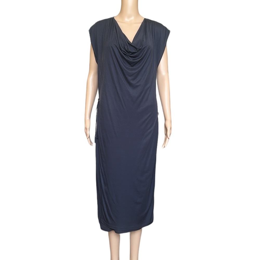 Jigsaw Dark Gray Lightweight Jersey Faux Wrap Dress w/ Draped V-Neck Size L